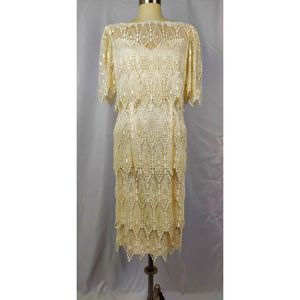 Vintage House of Bianchi Wedding Dress Tiered Boho Teardrop Lace Lined Womens